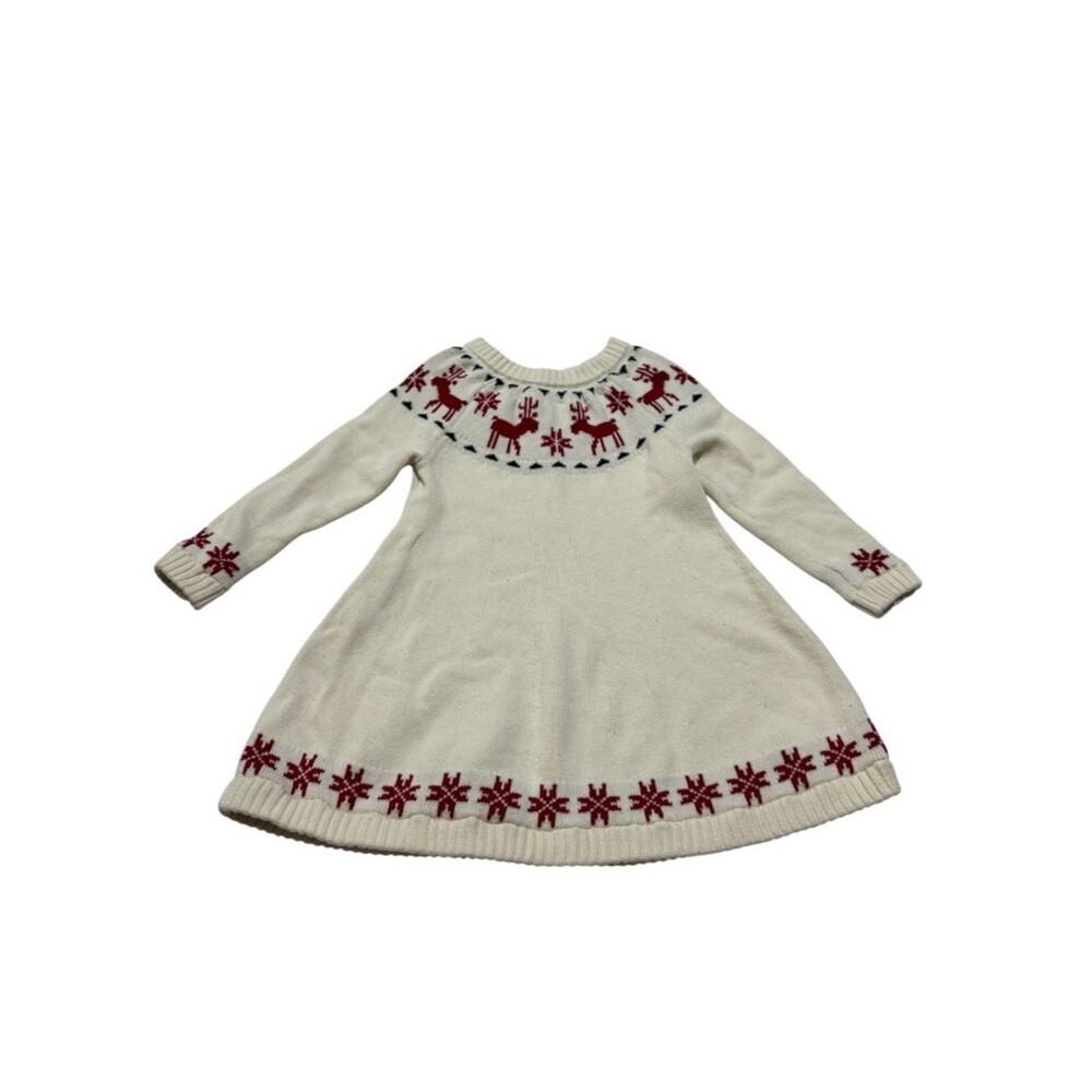 Hanna Andersson Long Sleeve Knit Novelty Printed Reindeer Holiday Dress